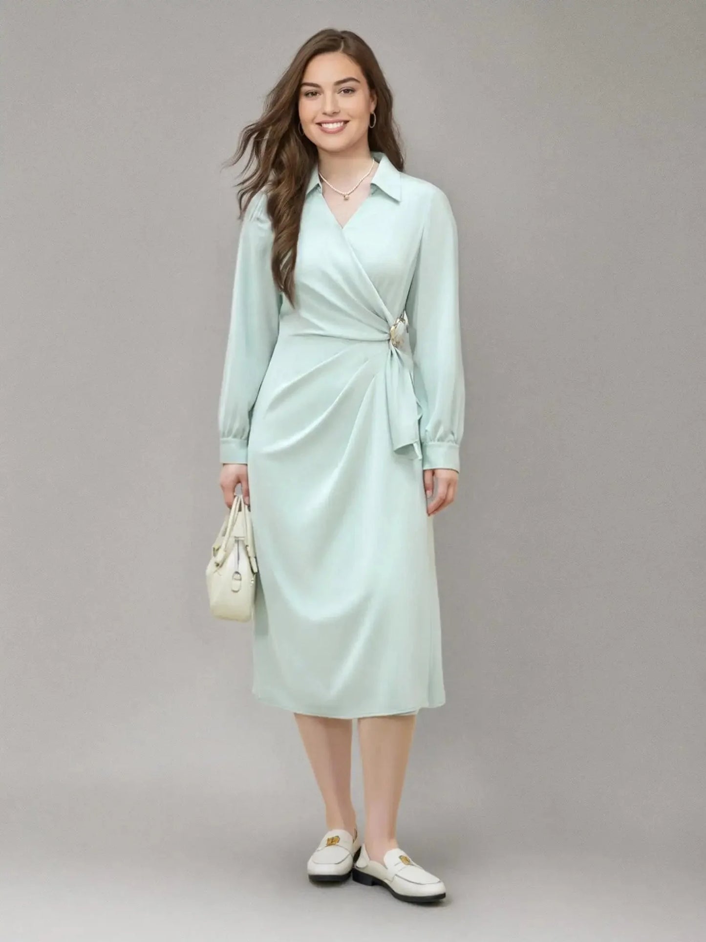 Plus Size Metal Detail Long Dress Spring Fashion