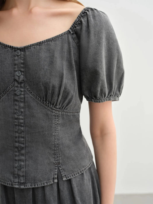 Retro Denim Suit Two-Piece High Waist A-Line Skirt Set