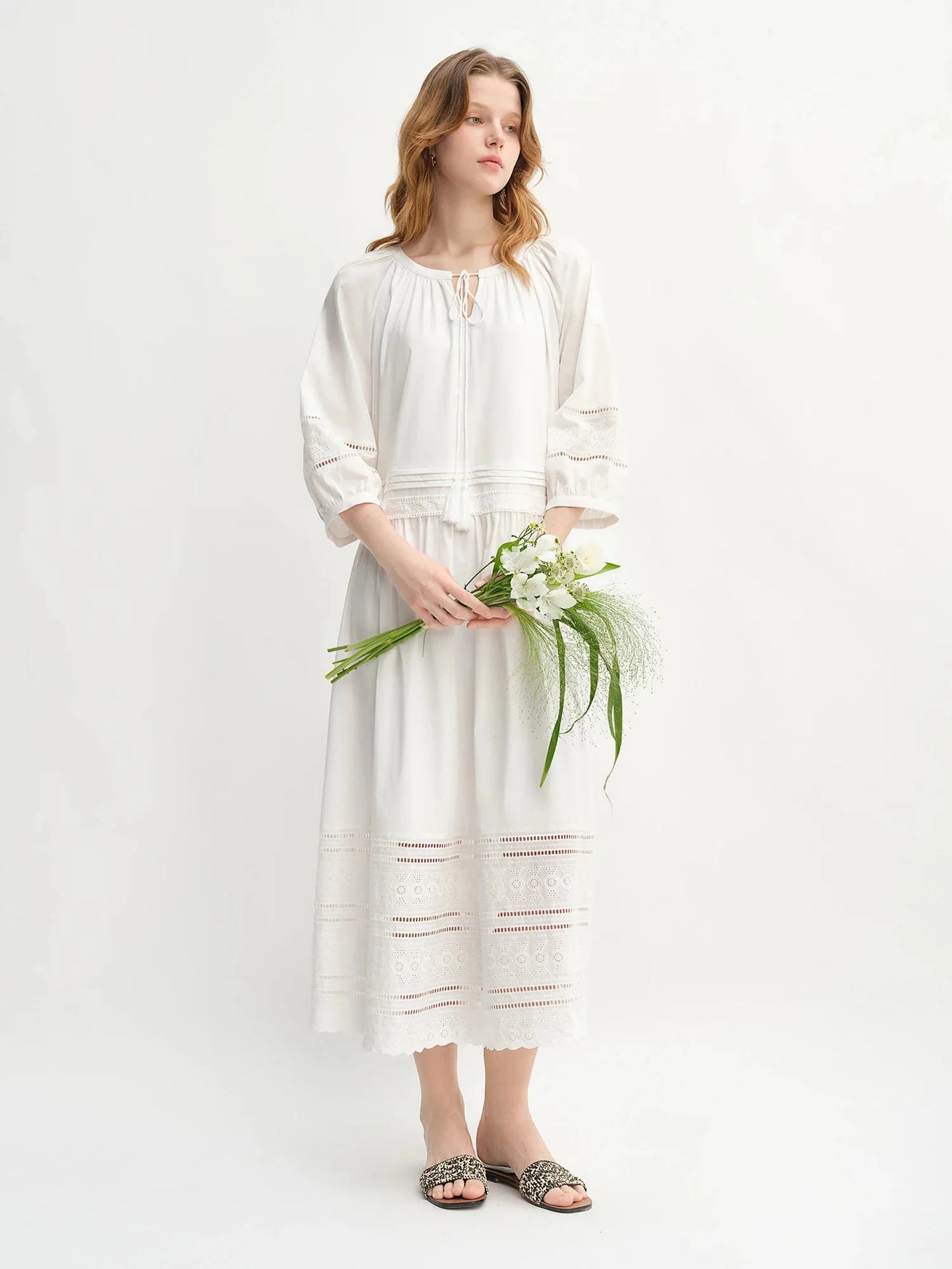 Vintage Embroidered Lace Maxi Dress Autumn Style