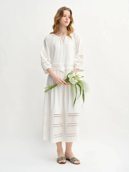 Vintage Embroidered Lace Maxi Dress Autumn Style