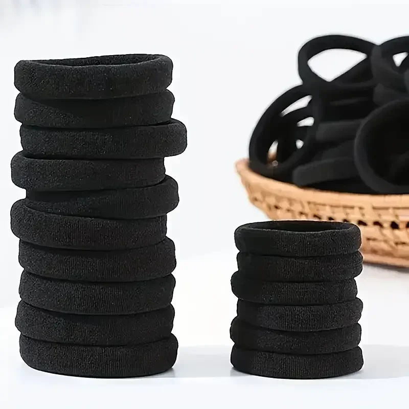 Black Hair Ties Multipack – High-Elastic Nylon Ponytail Holders