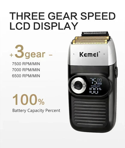 Kemei Professional Hair Clipper – LCD Display, Cordless Electric Trimmer