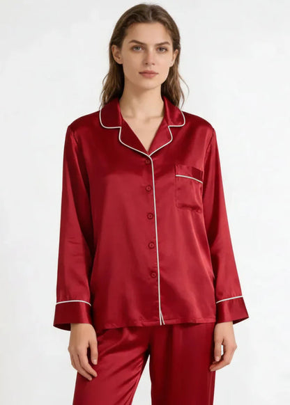 Mulberry Silk Pajama Set Plain Satin Long Pants