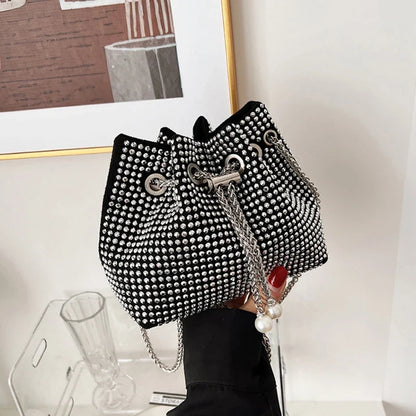 Luxury Women's Horseshoe Bucket Bag | New High Quality PU Leather One Shoulder Handbag (Exquisite Rivet & Chain Design)
