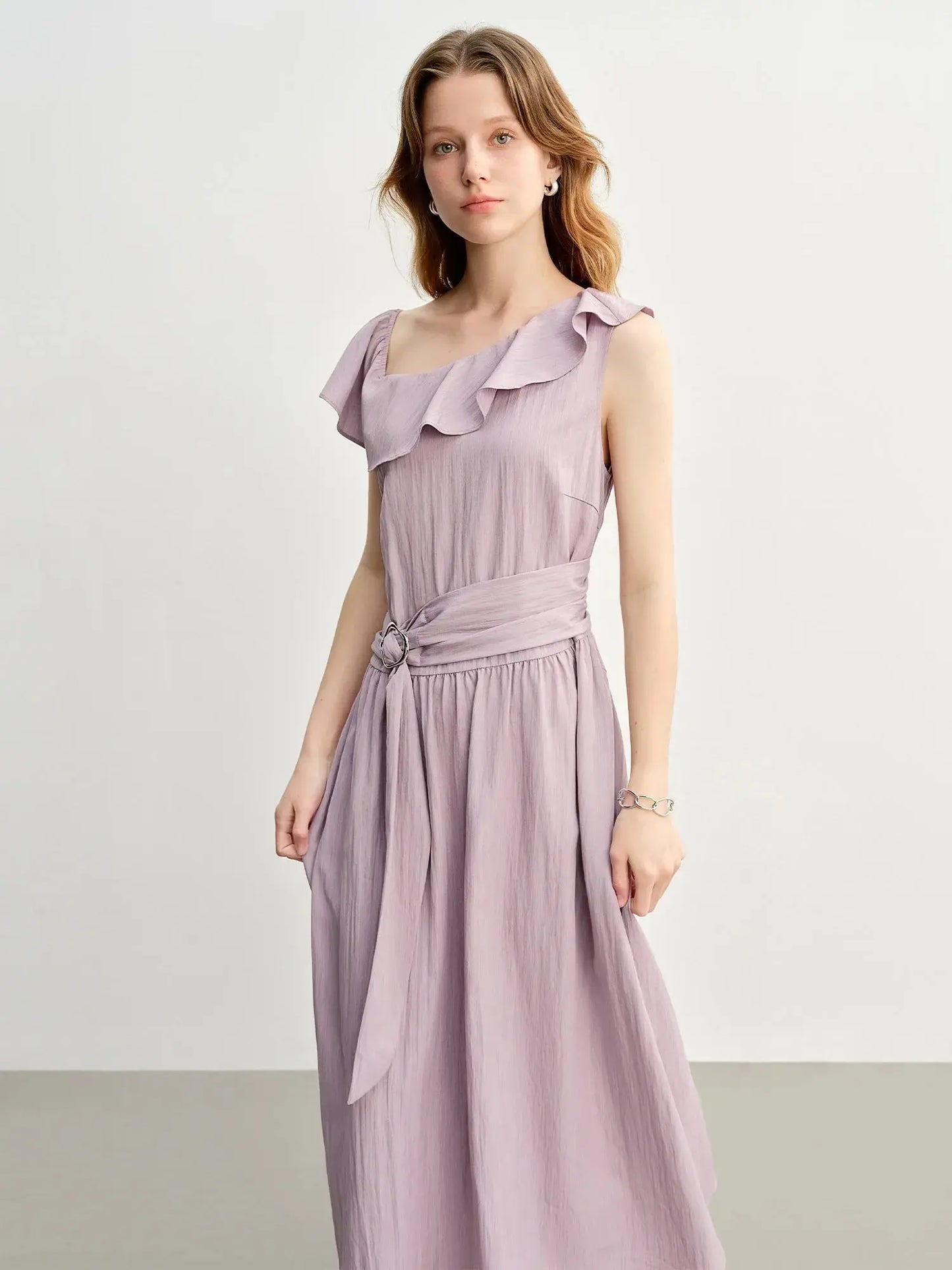 Lavender Ruffled Off-Shoulder Long Dress
