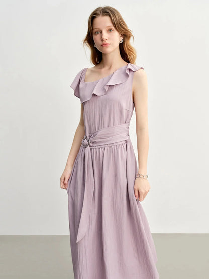 Light Purple Ruffled Off-Shoulder Summer Maxi Dress