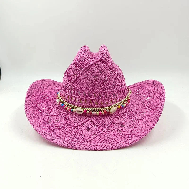 Hand-woven hollow denim straw hat men's and women's summer sunscreen hat western cowboy straw hat sombrero mujer sombrero hombre
