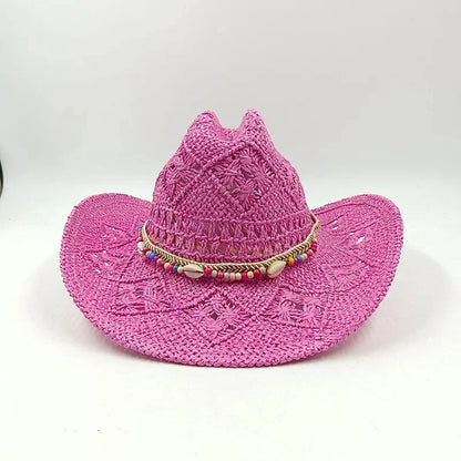 Hand-woven hollow denim straw hat men's and women's summer sunscreen hat western cowboy straw hat sombrero mujer sombrero hombre