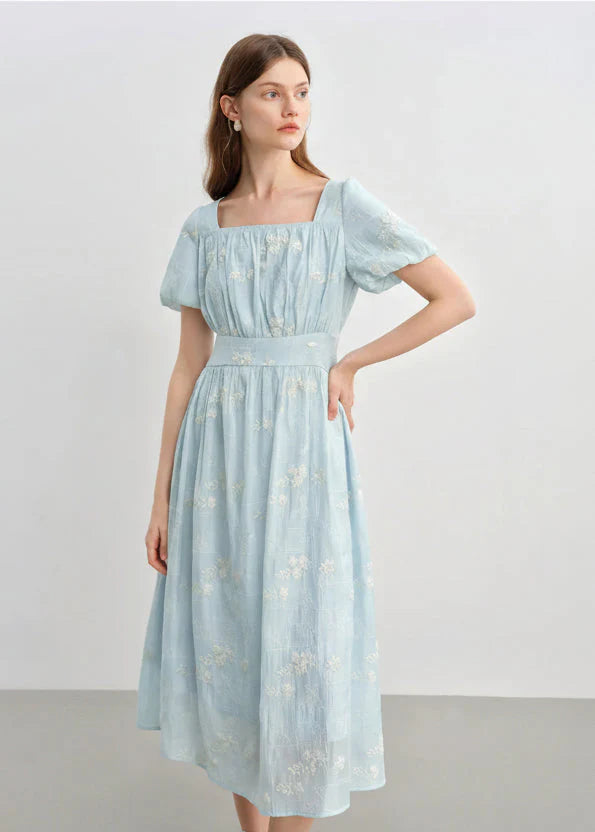 Floral Embroidered Square Neck Maxi Dress Summer