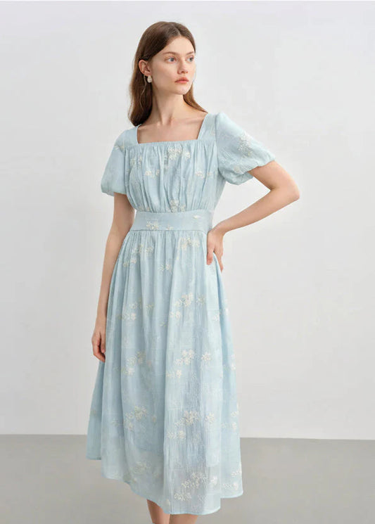 Floral Embroidered Square Neck Maxi Dress Summer