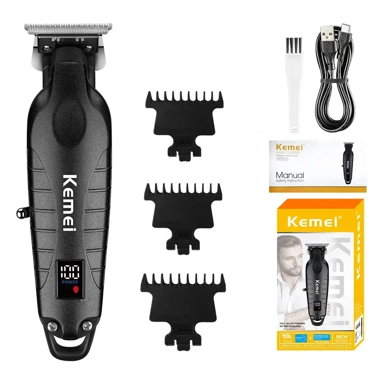 Kemei Professional Hair Clipper – LCD Display, Cordless Electric Trimmer
