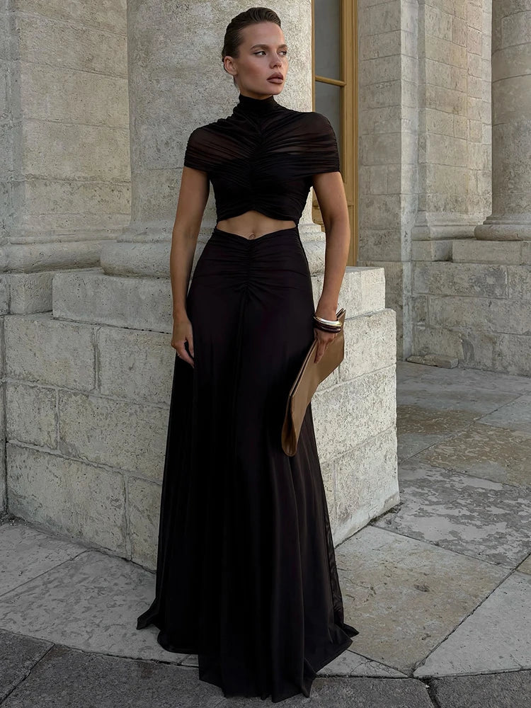 Elite Short Sleeve High Waist Maxi Party Dress