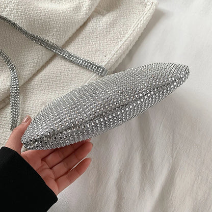 Bling Rhinestone Evening Clutch Bag | Women's Korean Designer Diamond Chain Dinner Party Handbag (Lady Square Tote Shoulder Bag)