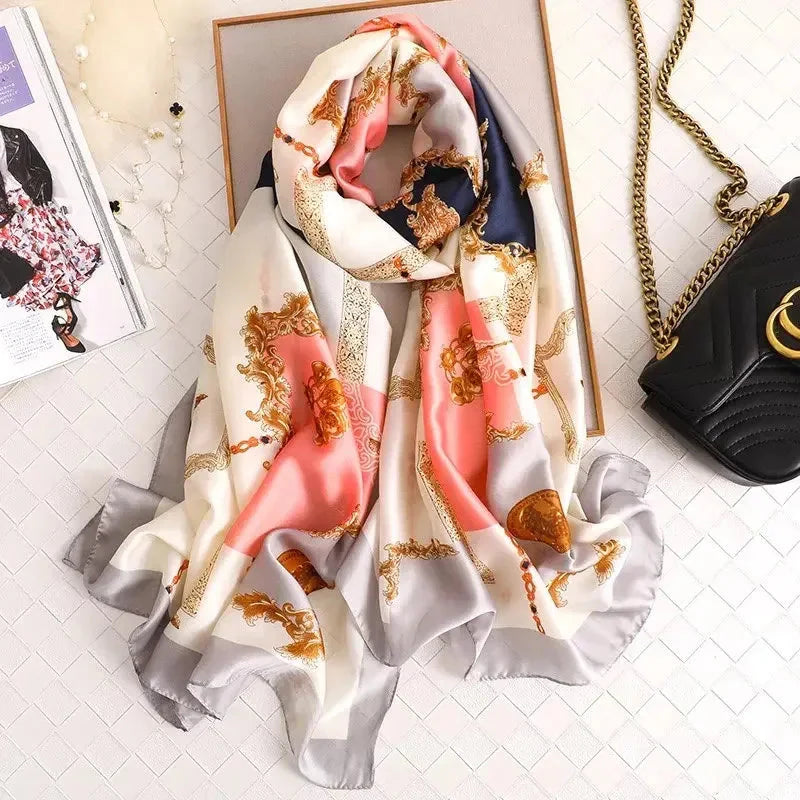 180*90cm Luxury Brand Spring Summer Autumn Women Clothing New Fashion Color matching printed silk scarf lady popular turba