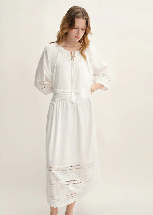 Vintage Embroidered Lace Maxi Dress Autumn Style