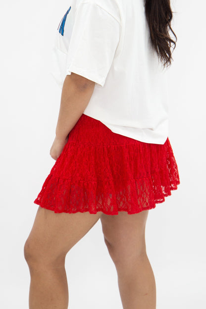 Lace Skirt with Shorts, Red