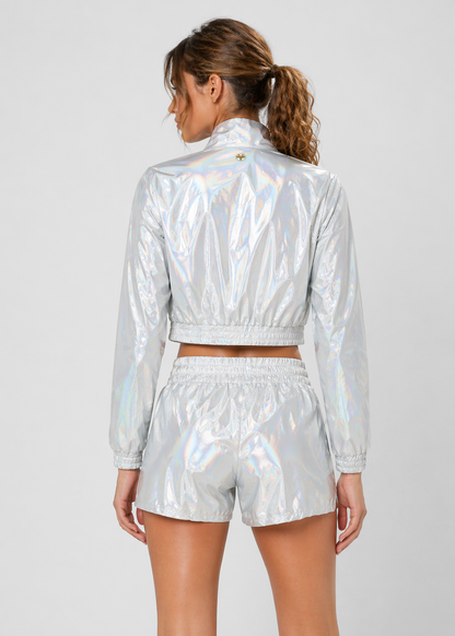 Holographic Crop Bomber Jacket Made in USA