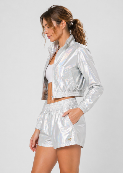 Holographic Crop Bomber Jacket Made in USA