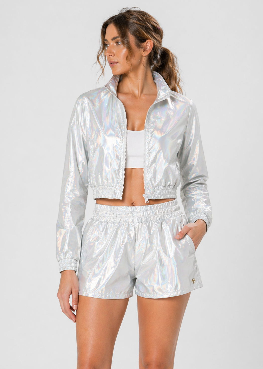 Holographic Crop Bomber Jacket Made in USA