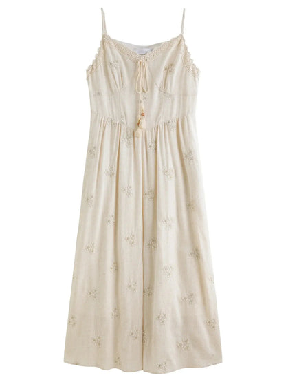 New Fashion Beige Temperament Long Dress with Lace-up Straps