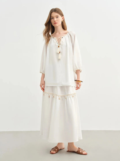 Wave Lace A-Line Long Skirt Playful Holiday Style