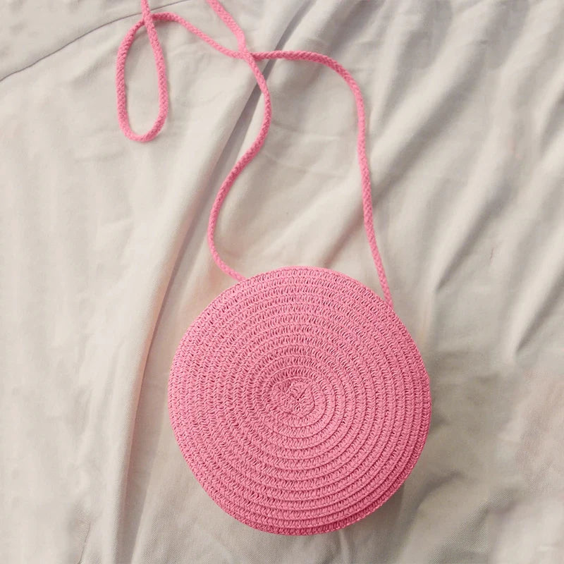 Summer Woven Straw Crossbody Bag for Women | Fashion Round Handmade Rattan Beach Small Handbag (Travel Female Shoulder Bag)