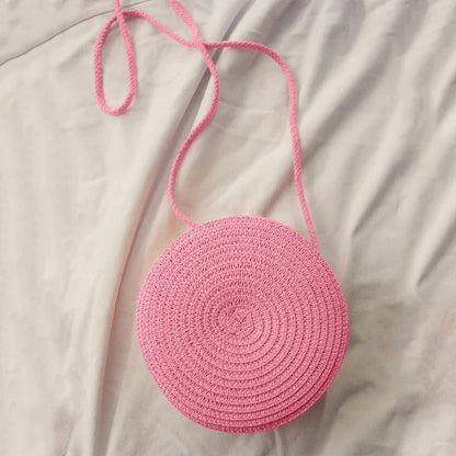 Summer Woven Straw Crossbody Bag for Women | Fashion Round Handmade Rattan Beach Small Handbag (Travel Female Shoulder Bag)