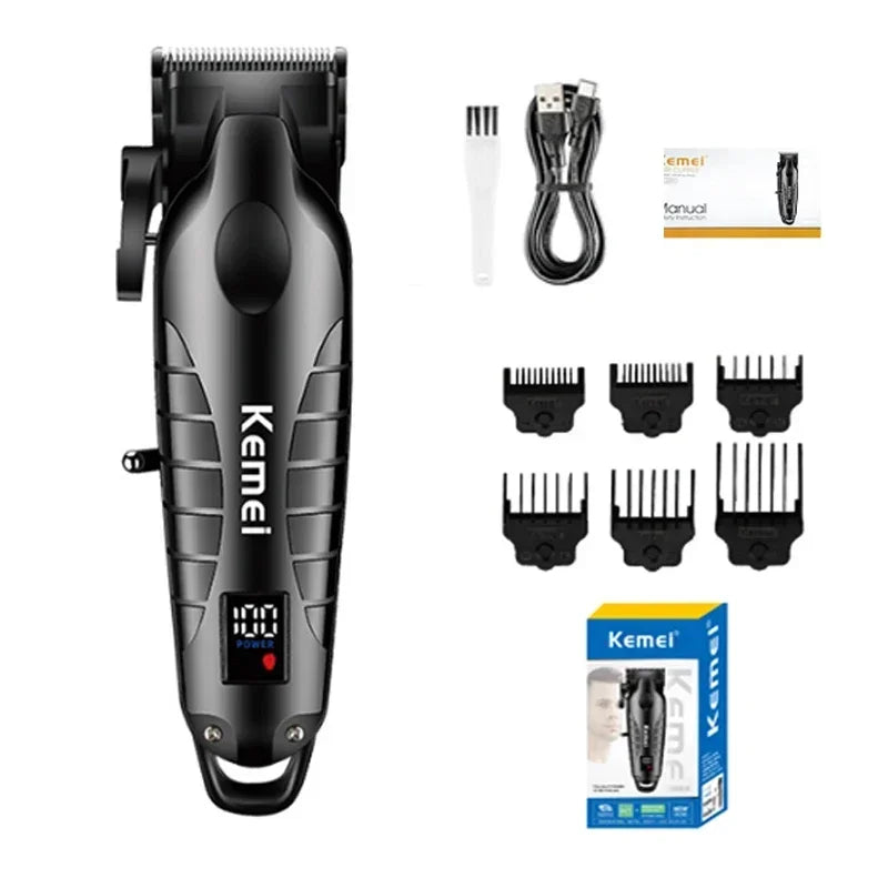 Kemei Professional Hair Clipper – LCD Display, Cordless Electric Trimmer