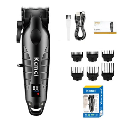 Kemei Professional Hair Clipper – LCD Display, Cordless Electric Trimmer