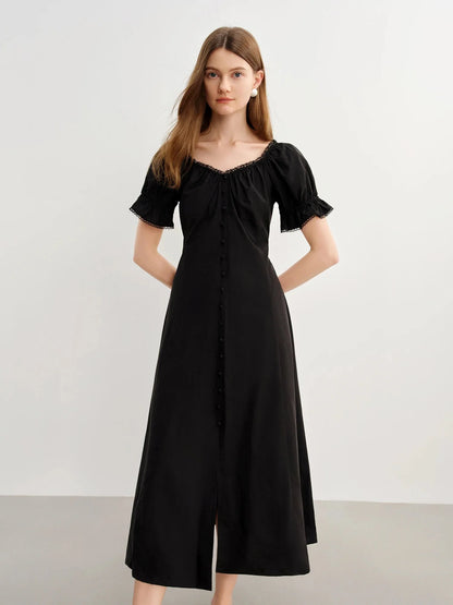 French Style Plus Size Lace Collar Dress Summer Puff Sleeve
