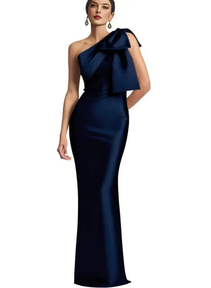 Satin Single Shoulder With Bow Bridal Formal Dress