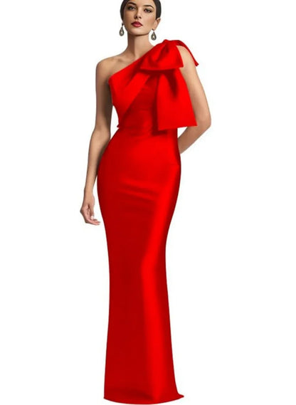 Satin Single Shoulder With Bow Bridal Formal Dress