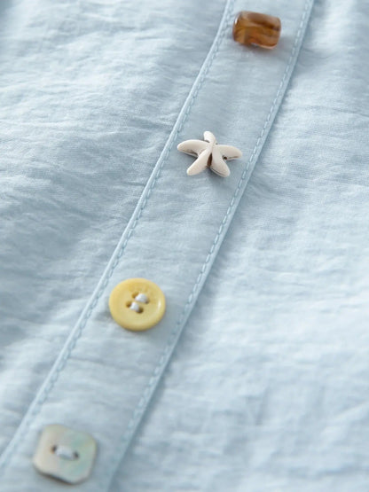 Vibrant Button-Down Style in White Sand & Sea Salt