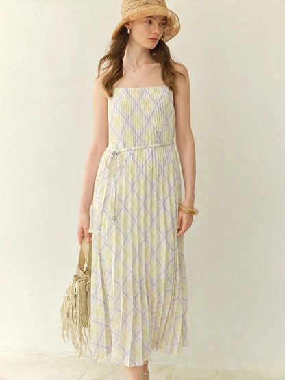 Plus-Size Rhombus Check Strappy Dress