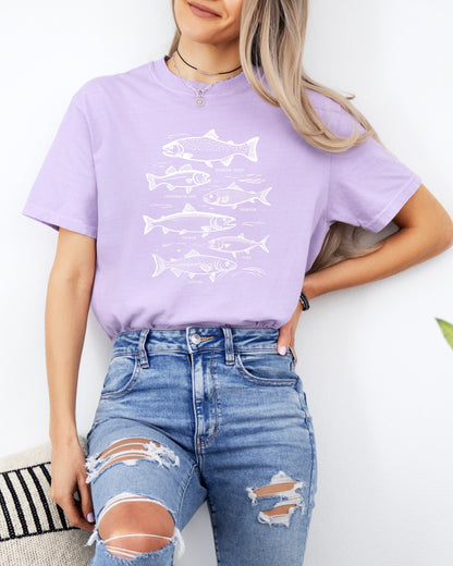 Sardines & Salmon Fish Comfort Colors T-Shirt – Nature Camping Hiking Outdoor Can Graphic Tee