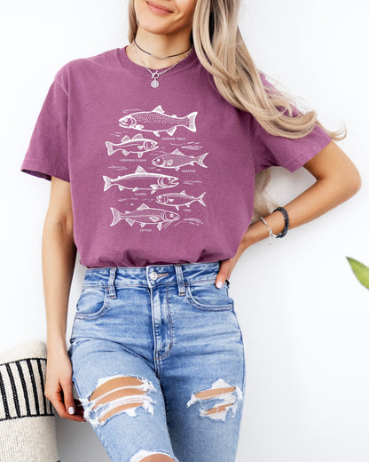 Sardines & Salmon Fish Comfort Colors T-Shirt – Nature Camping Hiking Outdoor Can Graphic Tee