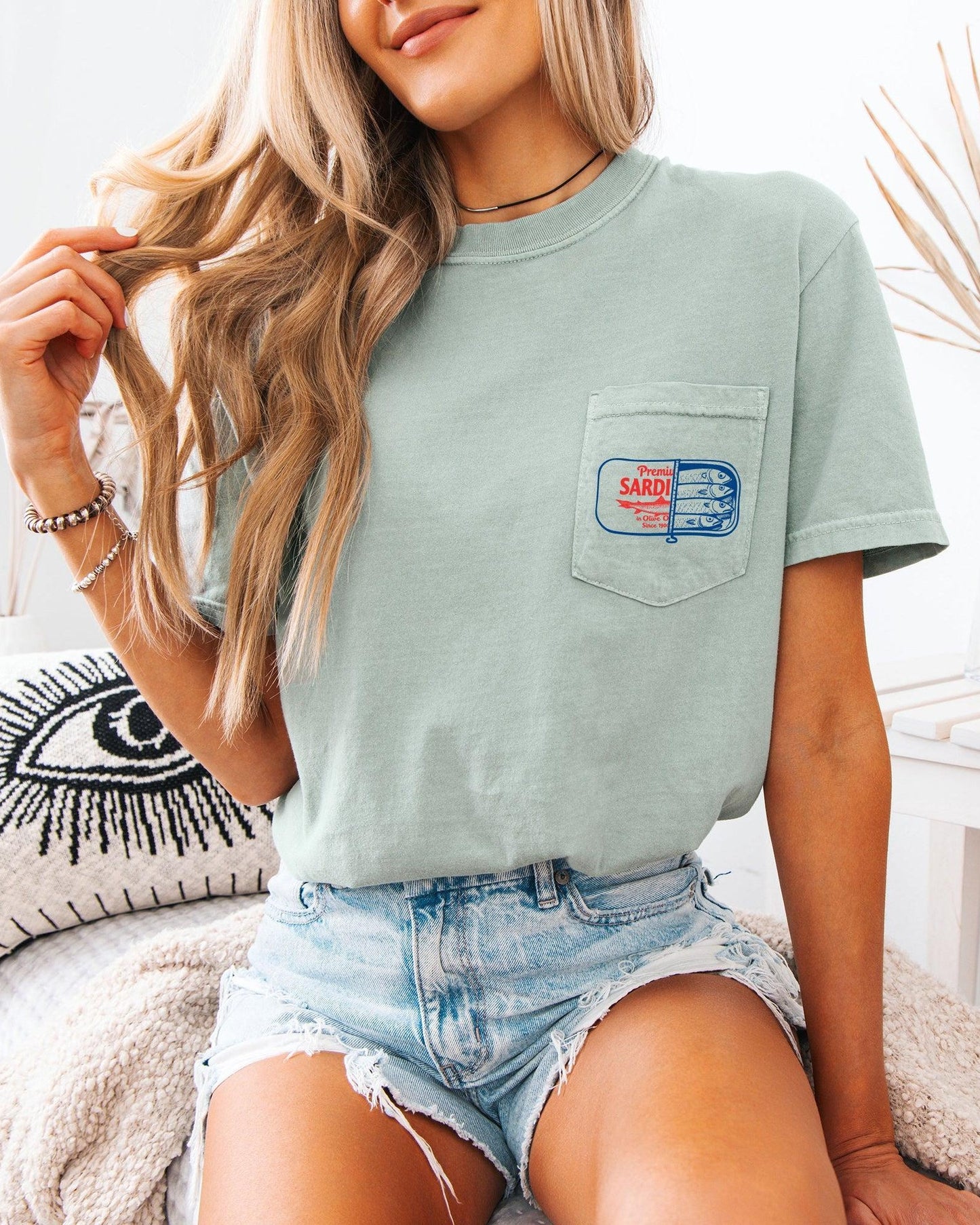 Sardines & Salmon Fish Comfort Colors Pocket T-Shirt – Lake Beach Nature Camping Hiking Graphic Tee