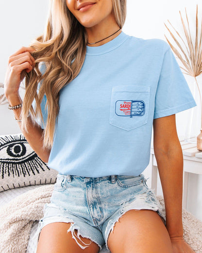 Sardines & Salmon Fish Comfort Colors Pocket T-Shirt – Lake Beach Nature Camping Hiking Graphic Tee