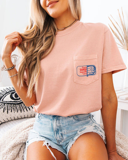 Sardines & Salmon Fish Comfort Colors Pocket T-Shirt – Lake Beach Nature Camping Hiking Graphic Tee