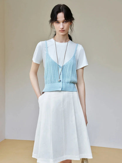 Women's Slim Woven T-Shirt & Suspender Two-Piece Set