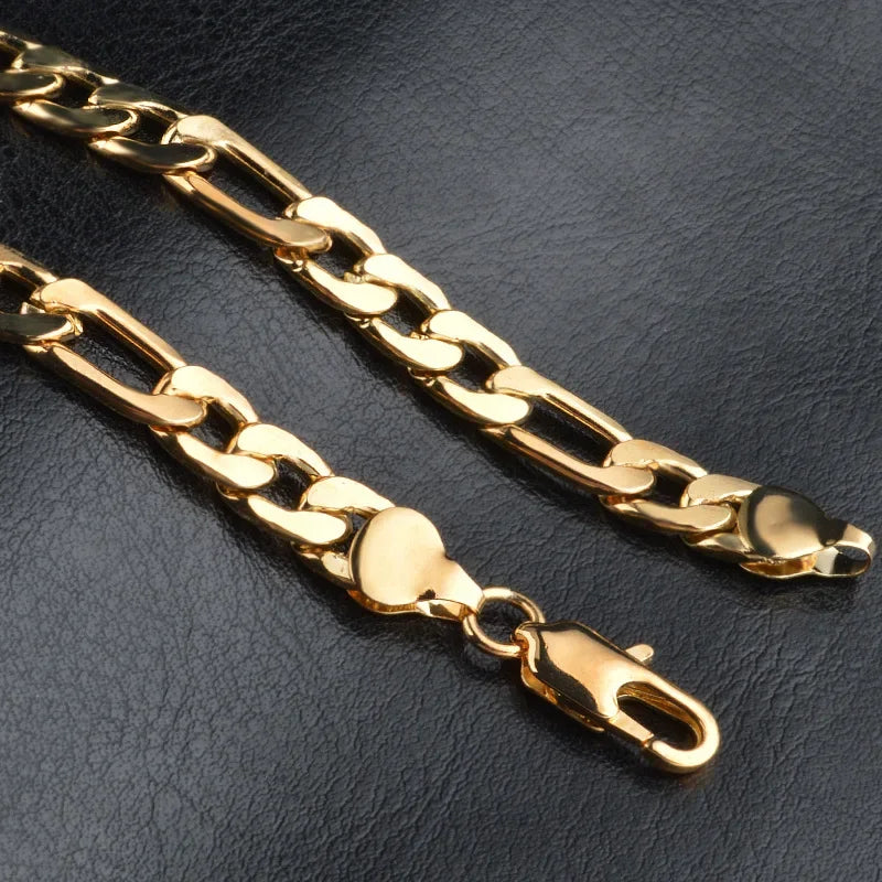 925 Sterling Silver & 18K Gold Bracelet & Necklace Set – 6mm Geometric