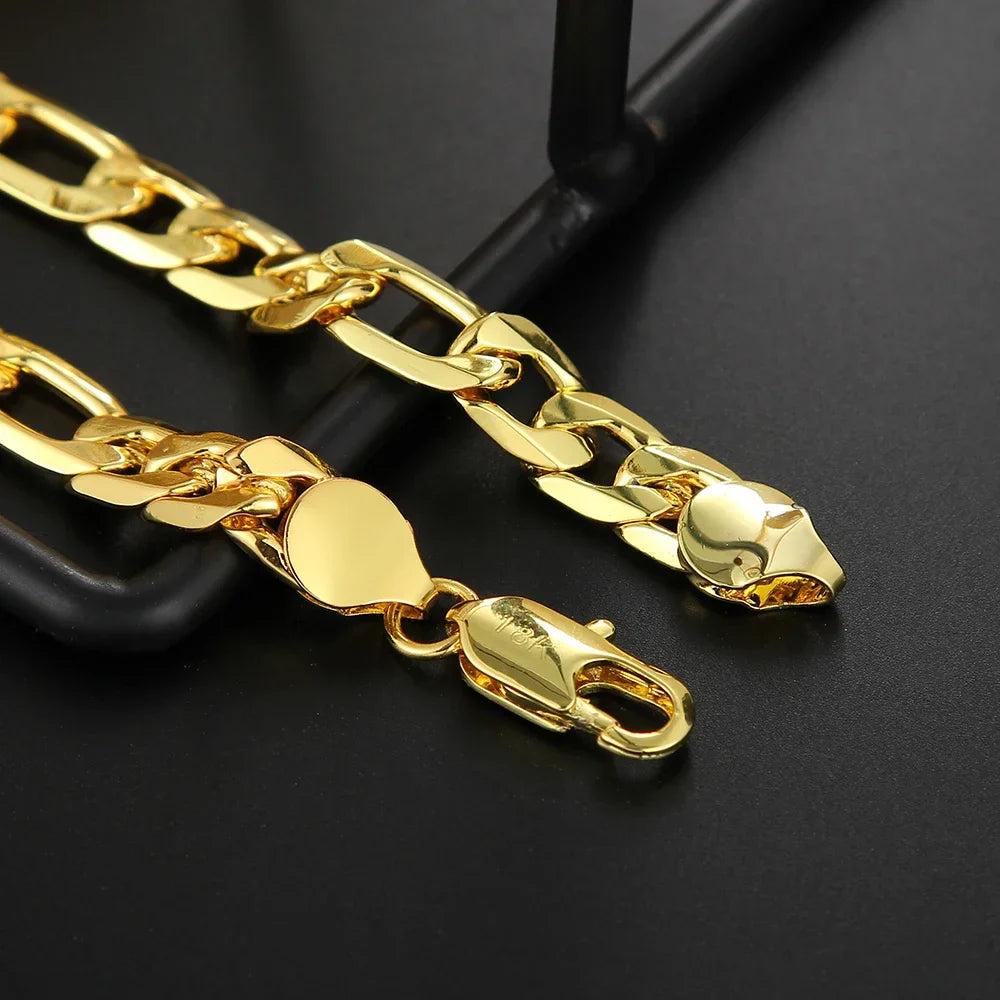925 Sterling Silver & 18K Gold Bracelet & Necklace Set – 6mm Geometric