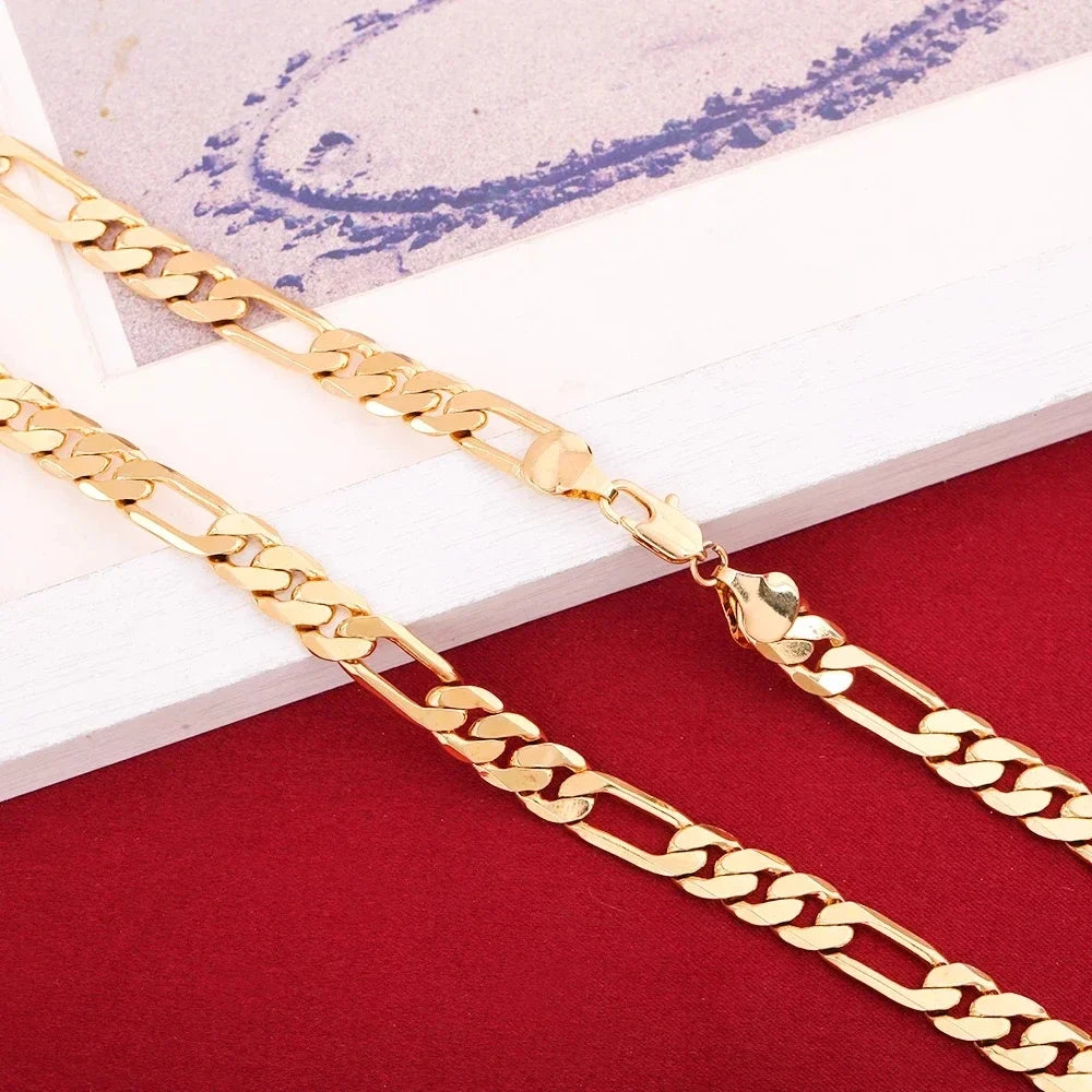 925 Sterling Silver & 18K Gold Bracelet & Necklace Set – 6mm Geometric