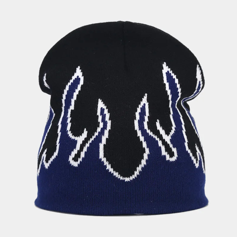 Flame Print Knit Beanie – Hip-Hop Style Winter Hat