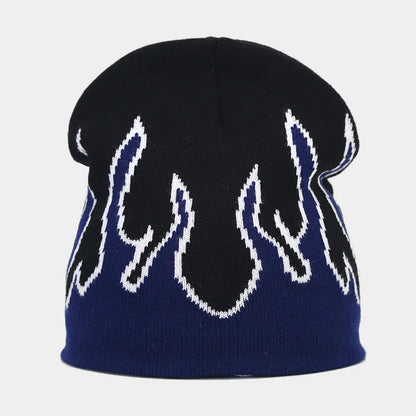 Flame Print Knit Beanie – Hip-Hop Style Winter Hat