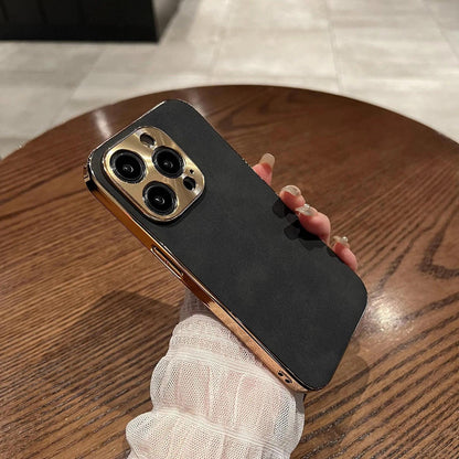 Sheepskin Phone Case For iPhone 15 11 13 12 14 16 Pro Max Plus Plating Bumper Turn Fur Lambskin Leather Metal Lens Phone Cover