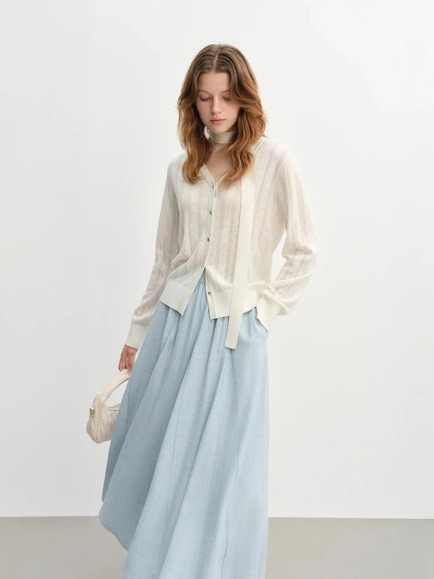 Detachable Bow & Lace Knit Cardigan