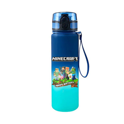 650ML Game MC Pixel Style Water Blue Bottle Portable Water Cup Large Capacity Sports Outdoor Plastic Leak-Proof Water Bottle