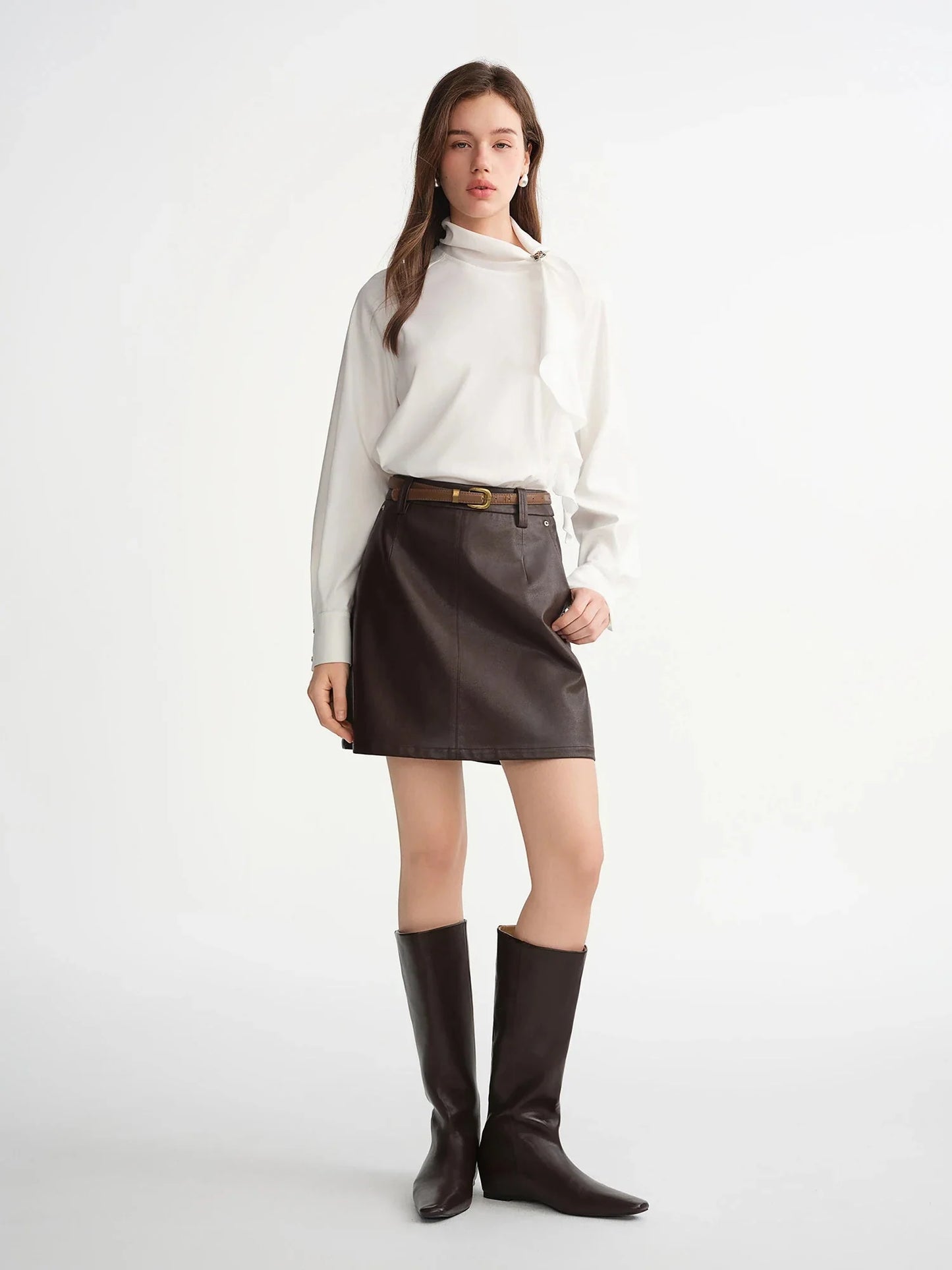 Elegant White Asymmetrical Skew Collar Blouse