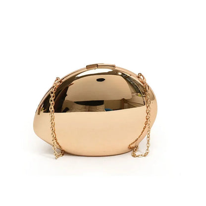 Designer Acrylic Shell Shape Clutch Bag | Gold Silver Women's Evening Party Bag (Cute Shiny Metal Shoulder & Crossbody Purse)
